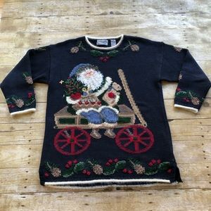 Vintage Christmas Sweater Santa Hand Knitted